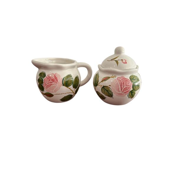Sweet Sugar Bowl and Creamer Set White with Beautiful Pink Flowers - Picture 1 of 6